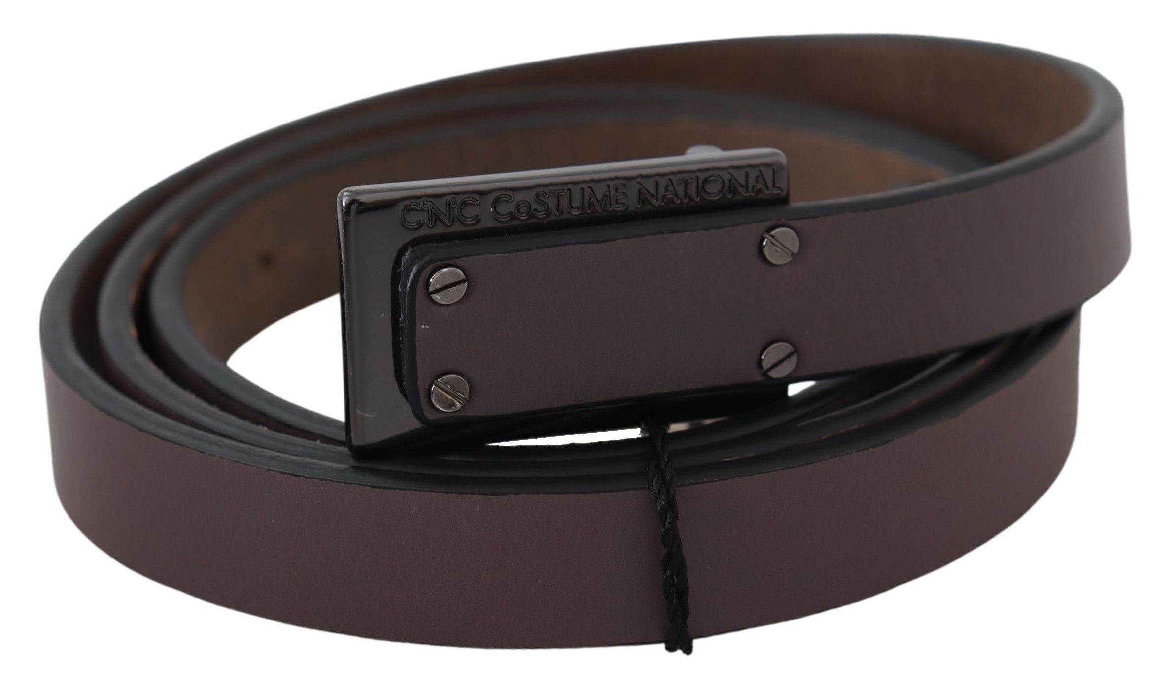 Costume National Brown Leather Tactical Logo Buckle Women's Dark
