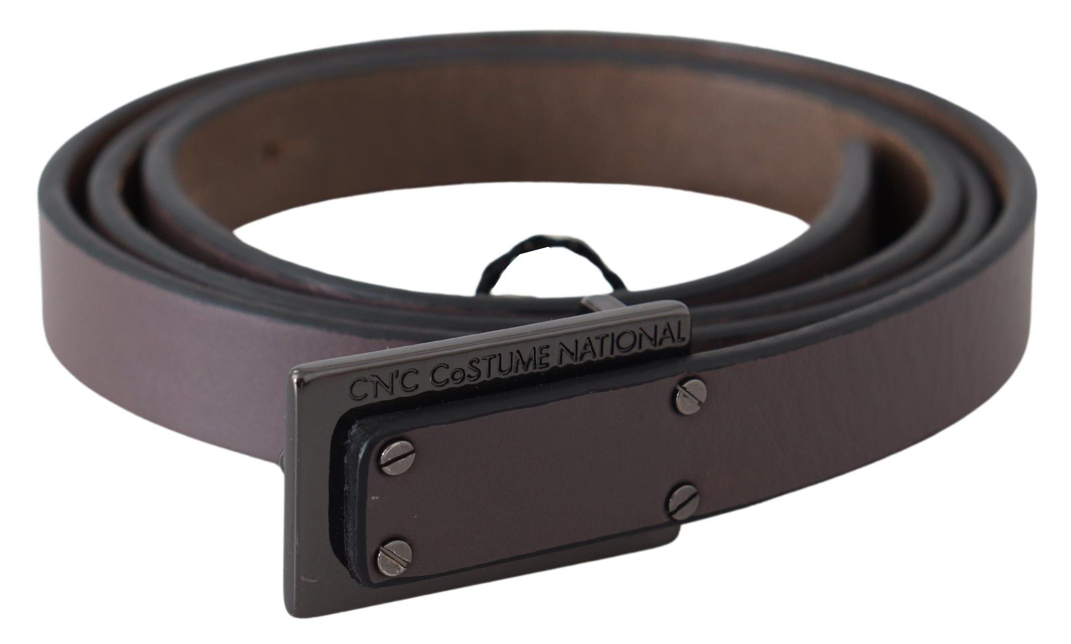 Costume National Brown Leather Tactical Logo Buckle Women's Dark