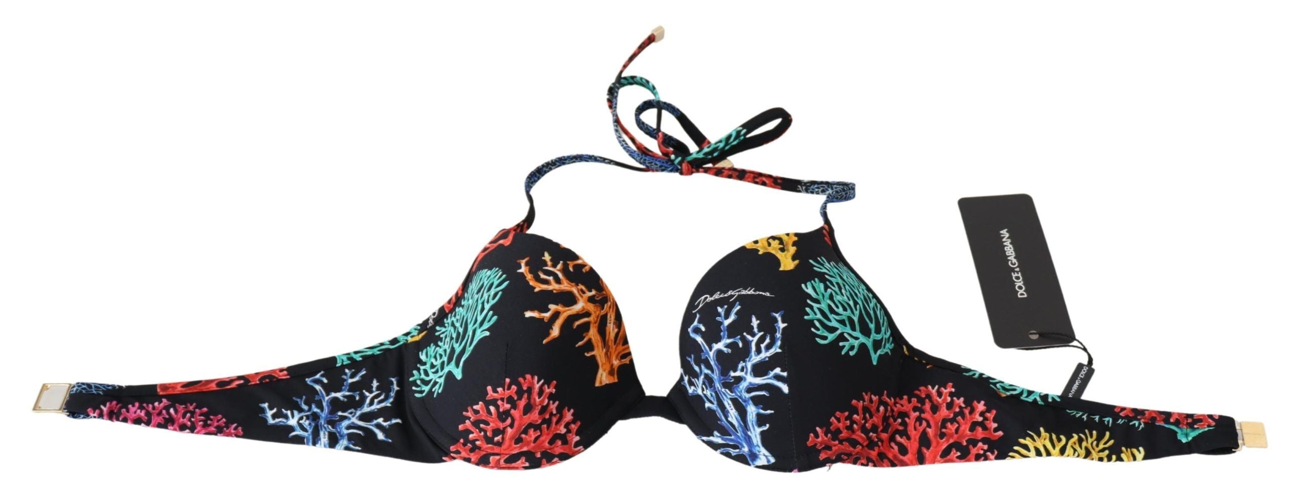 Dolce & Gabbana Black Corals Print Women Beachwear Bikini Women's Tops