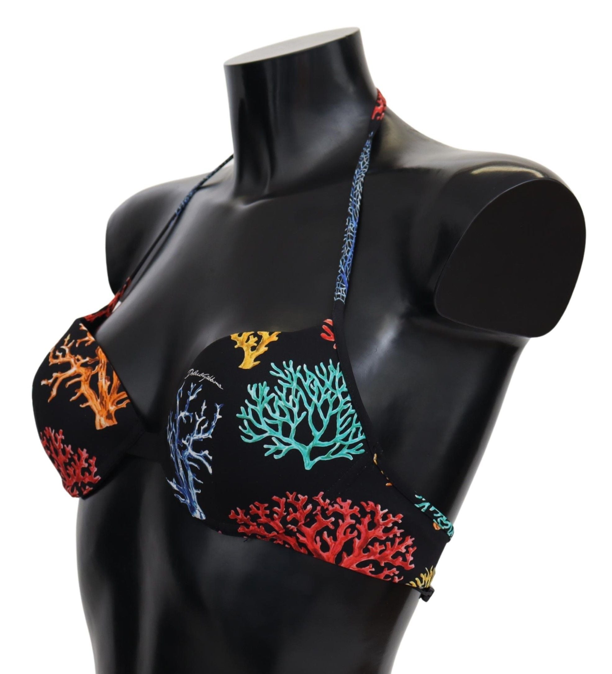 Dolce & Gabbana Black Corals Print Women Beachwear Bikini Women's Tops