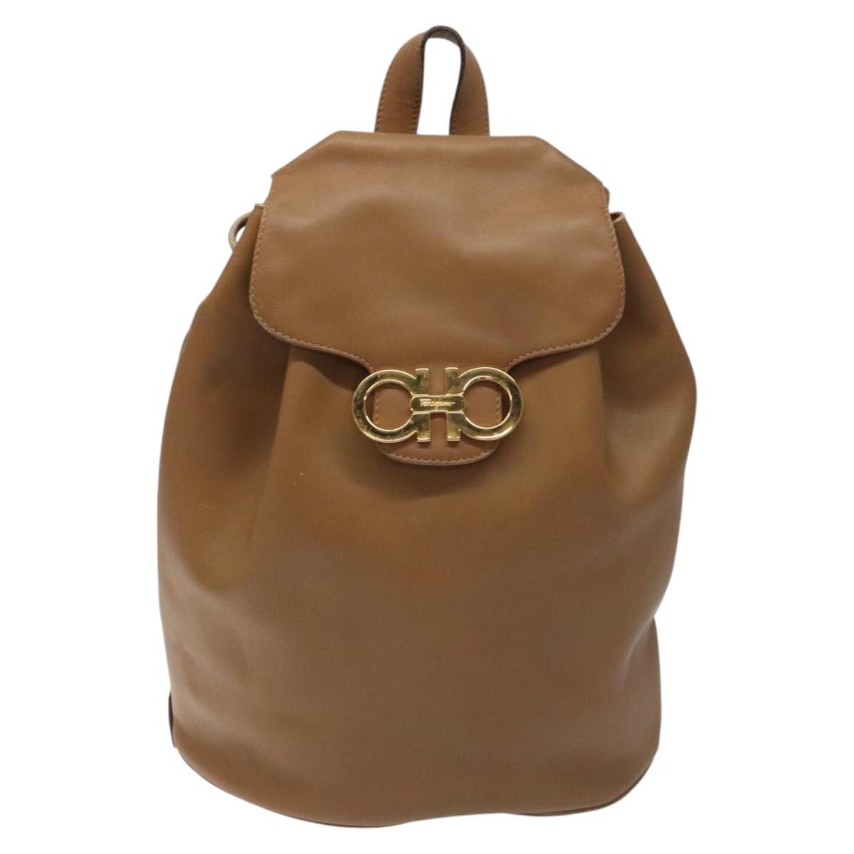 Salvatore Ferragamo Gancini Brown Leather Backpack Bag (Pre-Owned)