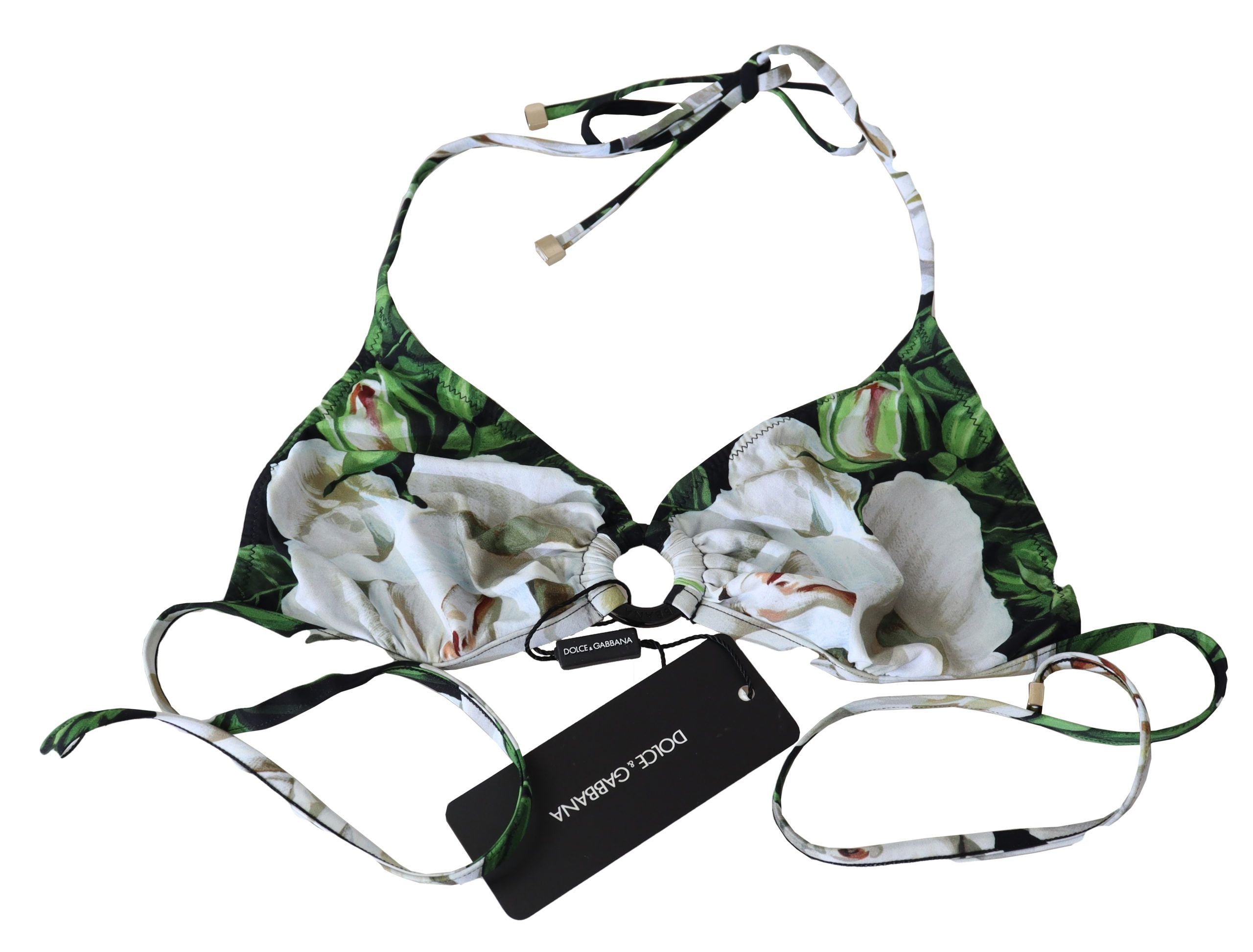 Dolce & Gabbana Floral Print Bikini Top with Logo Women's Clasp