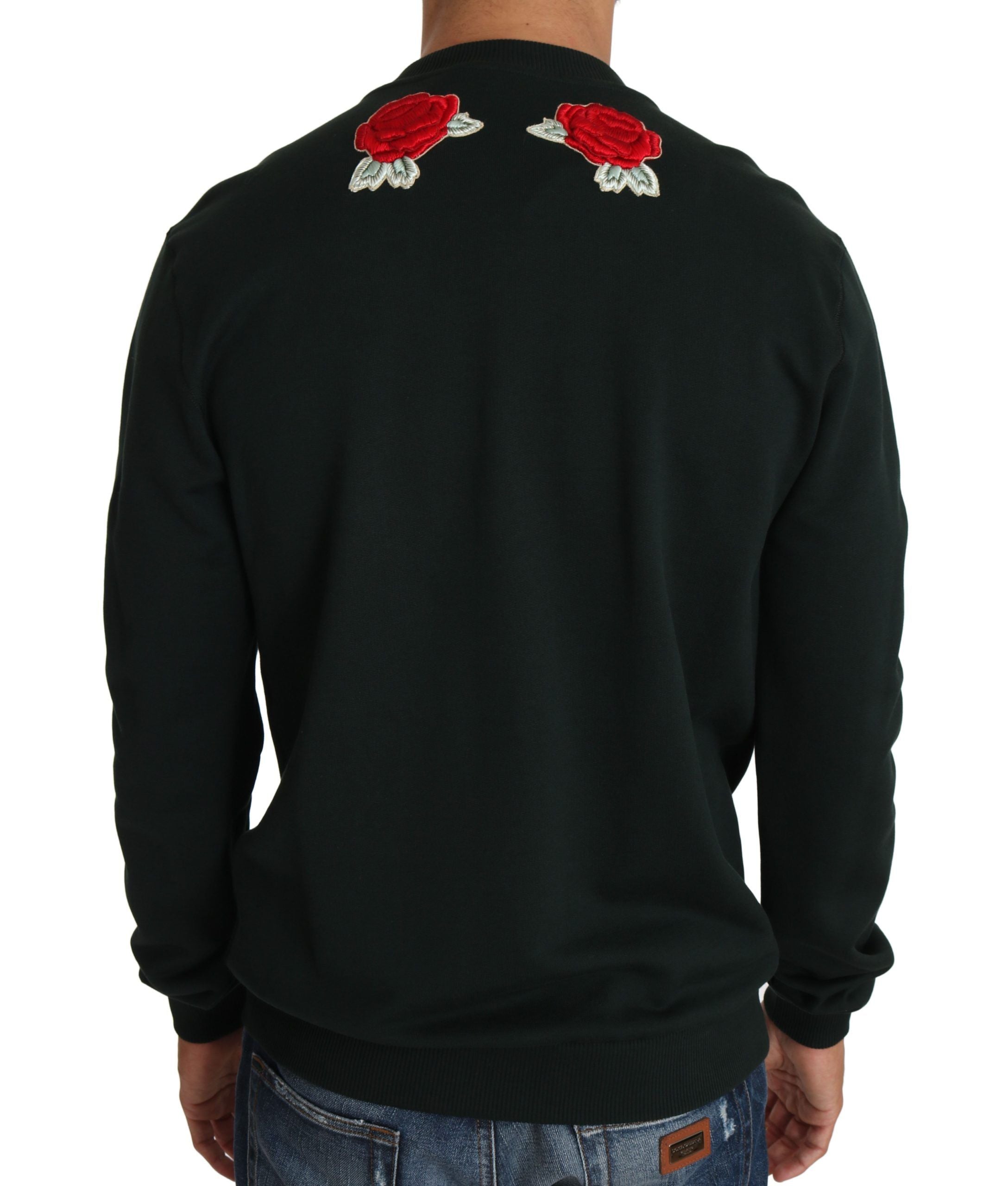 Dolce & Gabbana Green Crystal Heart Roses Gun Men's Sweater
