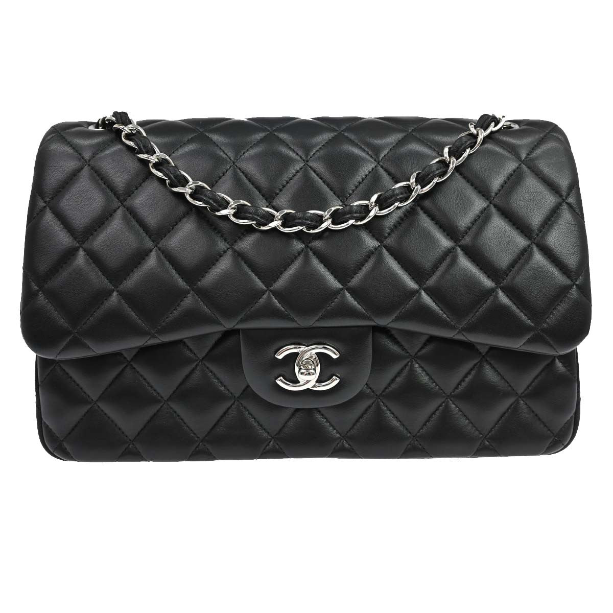 Chanel Vintage Classic Double Flap Quilted Lambskin Black Leather Handbag (Pre-Owned)