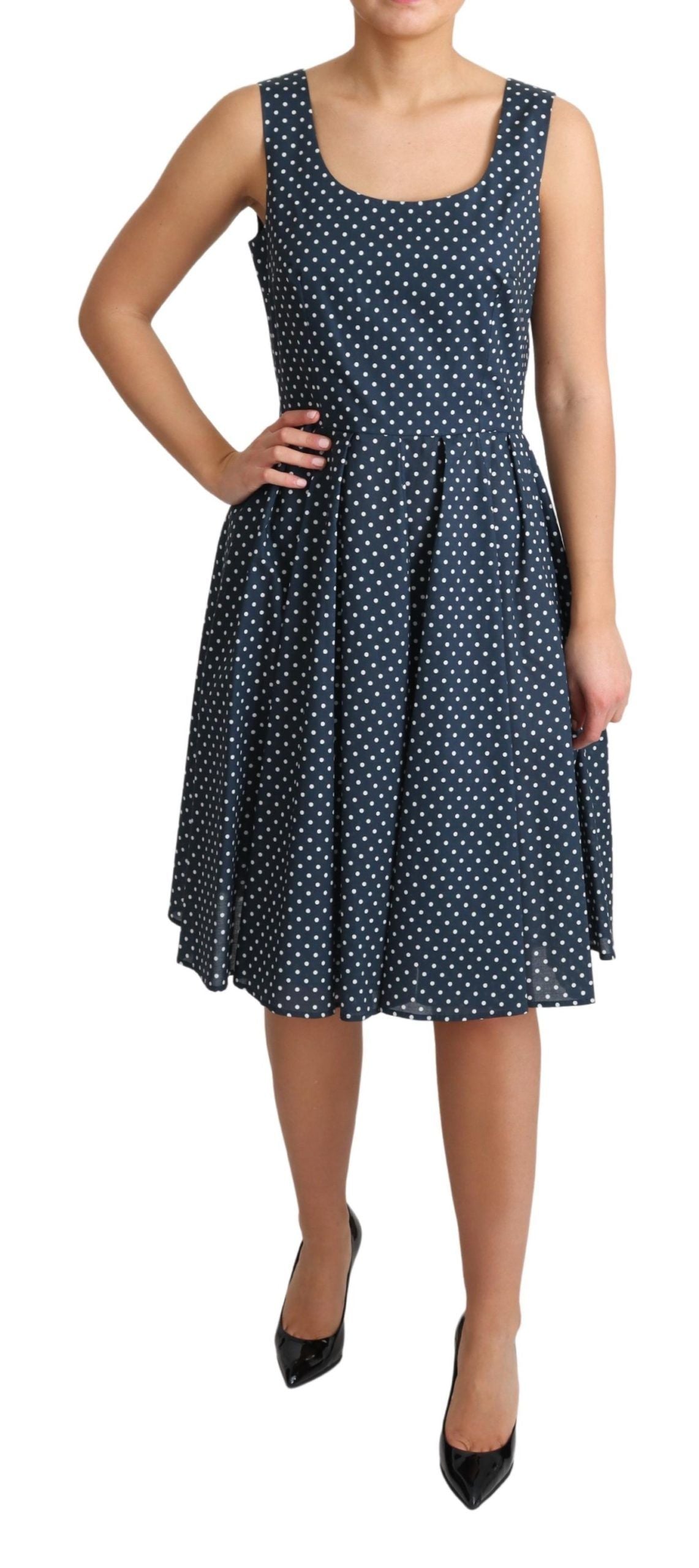 Dolce & Gabbana Blue Dotted Cotton A-Line Gown Women's Dress