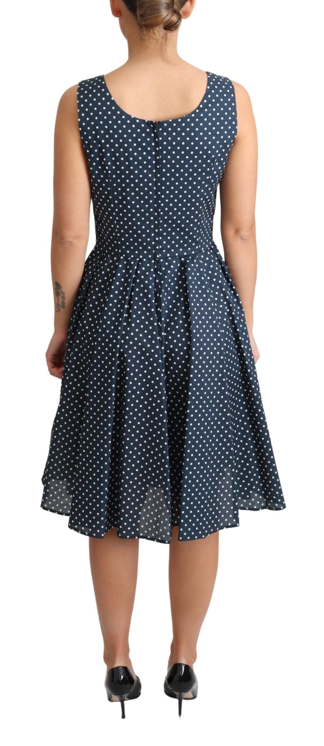 Dolce & Gabbana Blue Dotted Cotton A-Line Gown Women's Dress
