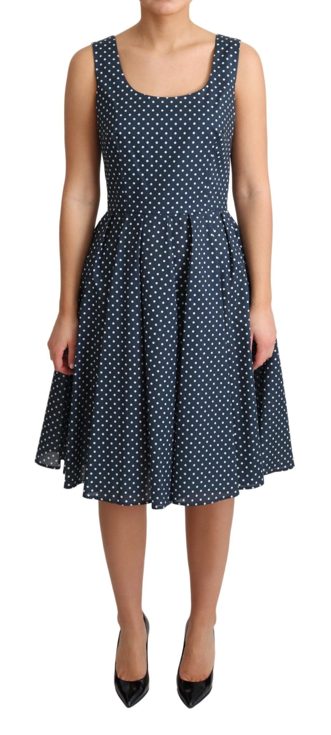 Dolce & Gabbana Blue Dotted Cotton A-Line Gown Women's Dress