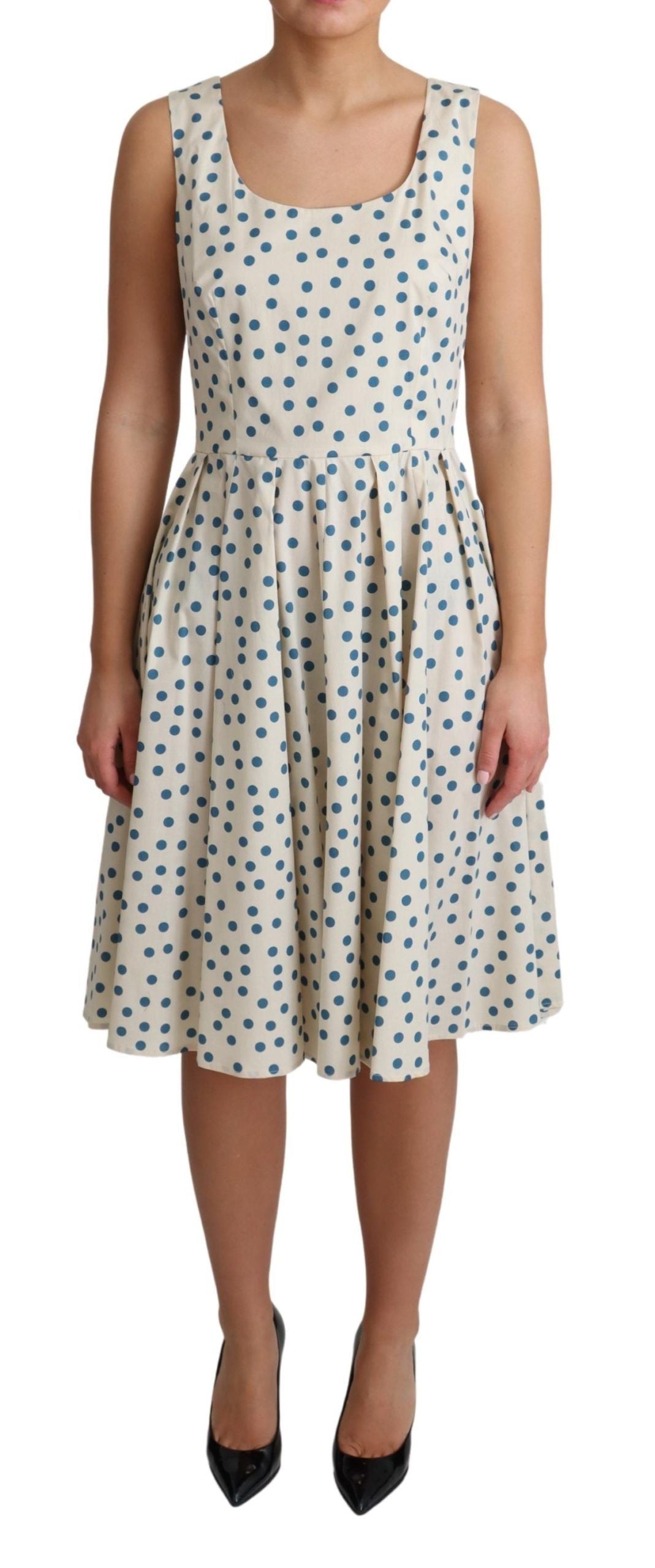 Dolce & Gabbana Elegant Beige Polka Dot A-Line Sleeveless Women's Dress