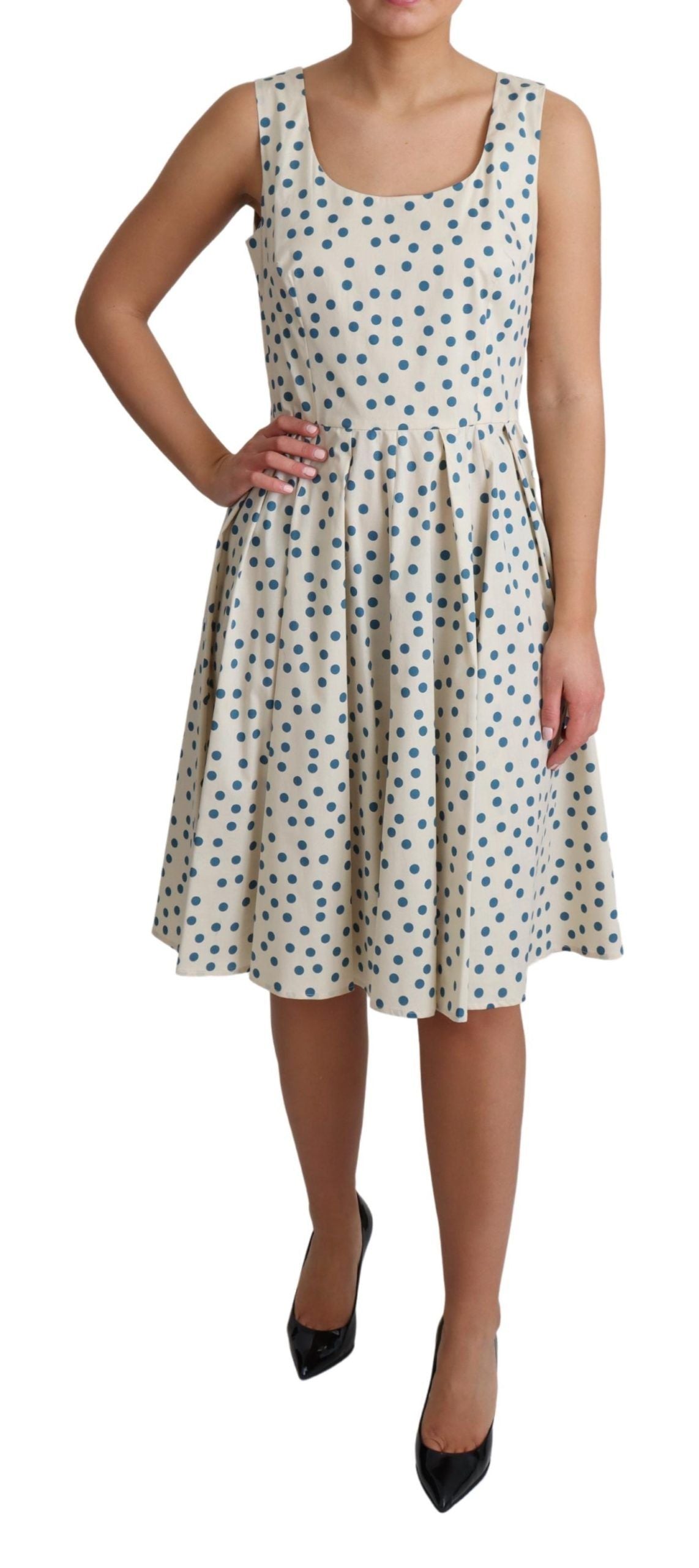 Dolce & Gabbana Elegant Beige Polka Dot A-Line Sleeveless Women's Dress