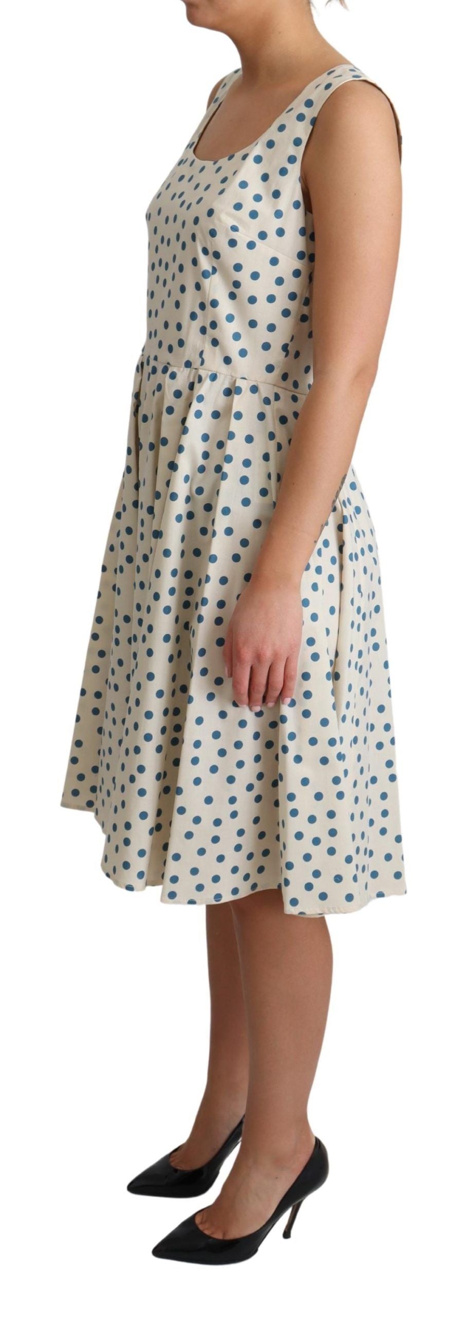 Dolce & Gabbana Elegant Beige Polka Dot A-Line Sleeveless Women's Dress