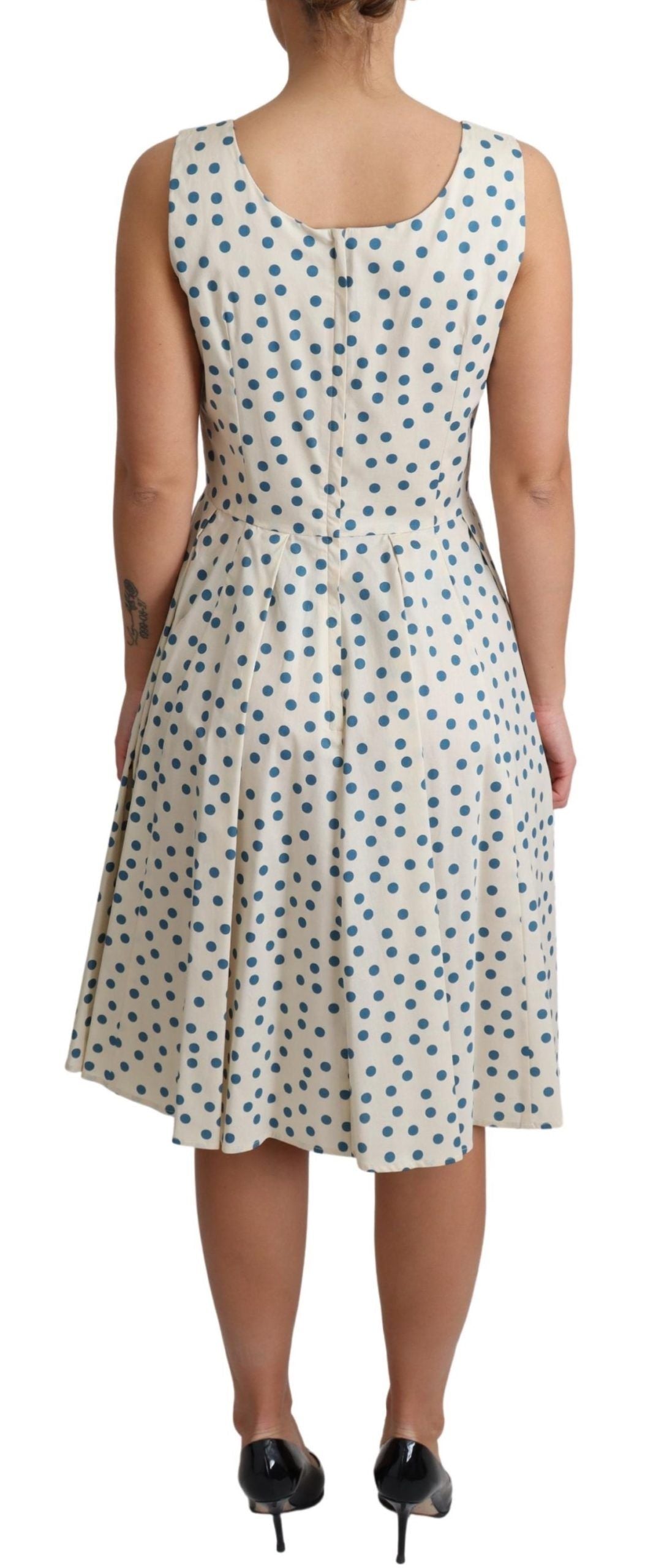 Dolce & Gabbana Elegant Beige Polka Dot A-Line Sleeveless Women's Dress