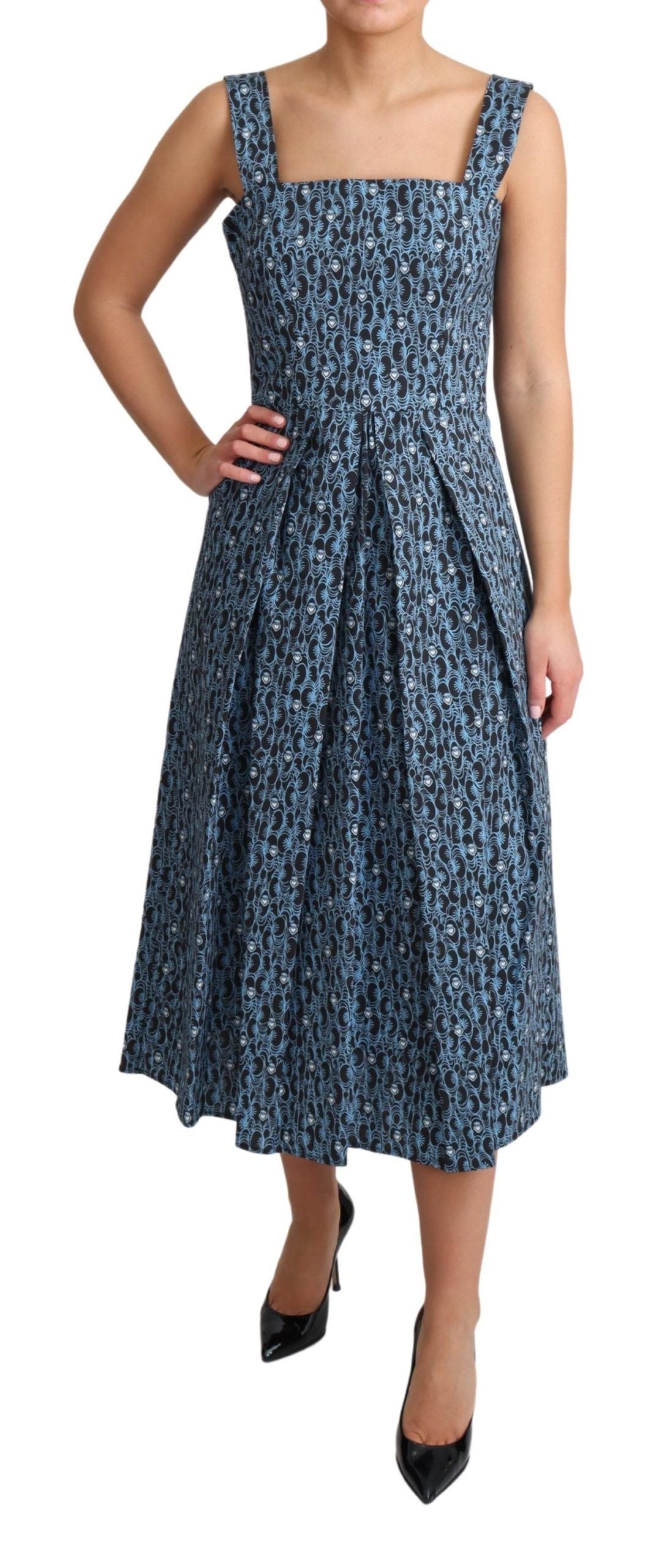 Dolce & Gabbana Blue Heart Cotton A-Line Stretch Women's Dress
