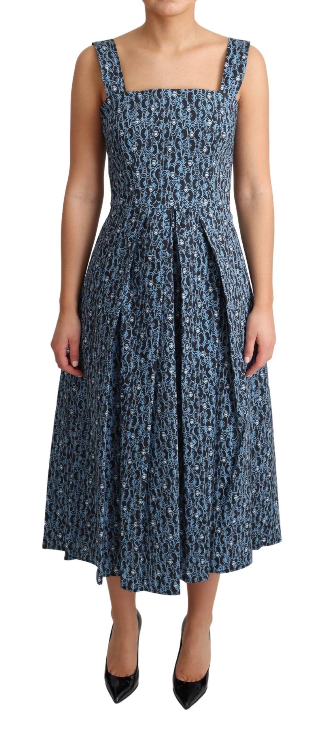 Dolce & Gabbana Blue Heart Cotton A-Line Stretch Women's Dress