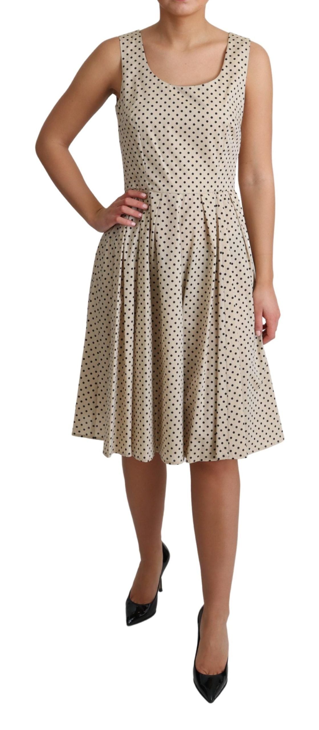 Dolce & Gabbana Beige Polka Dotted Cotton A-Line Women's Dress