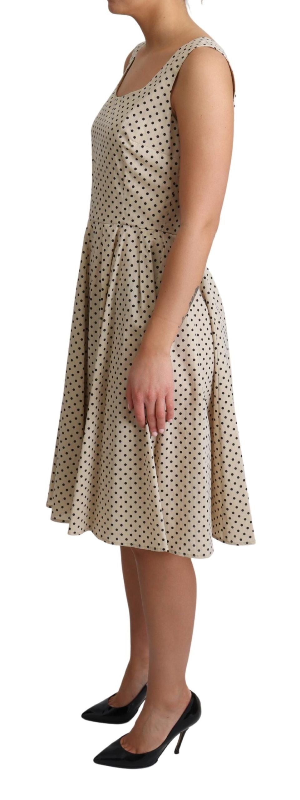 Dolce & Gabbana Beige Polka Dotted Cotton A-Line Women's Dress