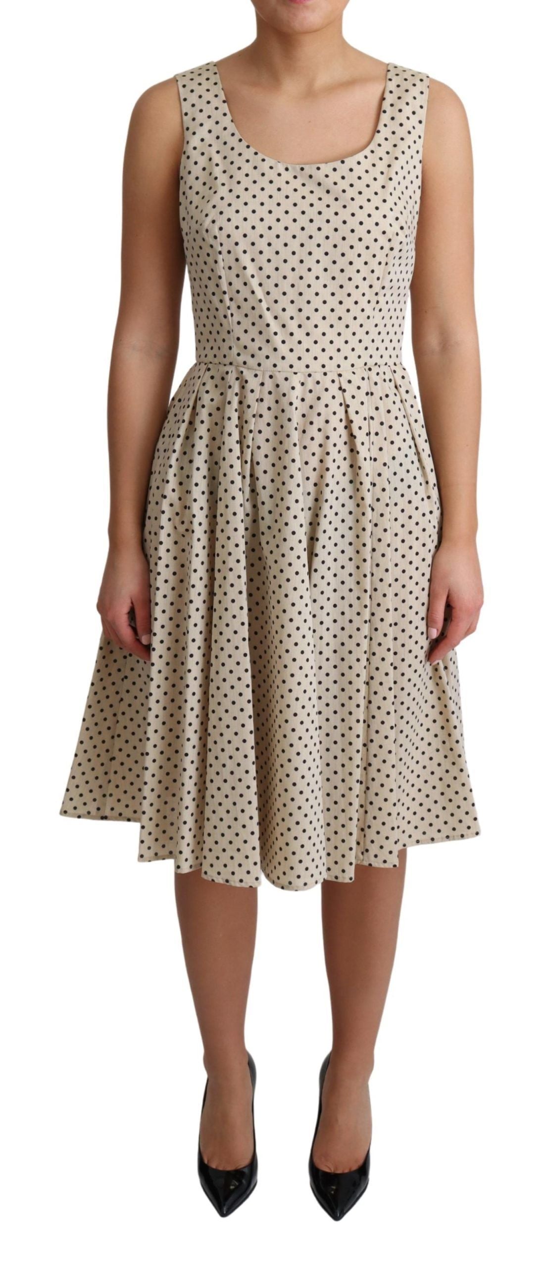 Dolce & Gabbana Beige Polka Dotted Cotton A-Line Women's Dress