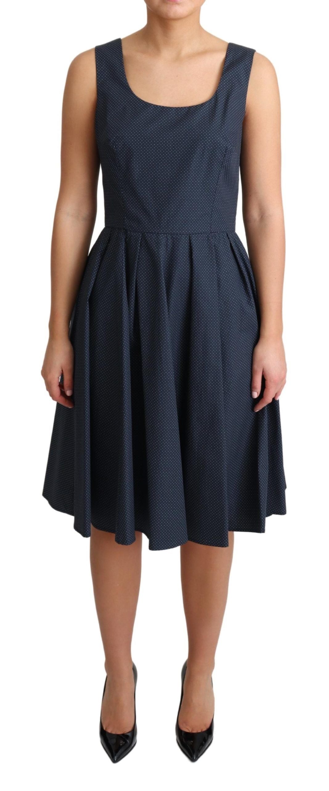 Dolce & Gabbana Blue Polka Dotted Cotton A-Line Women's Dress