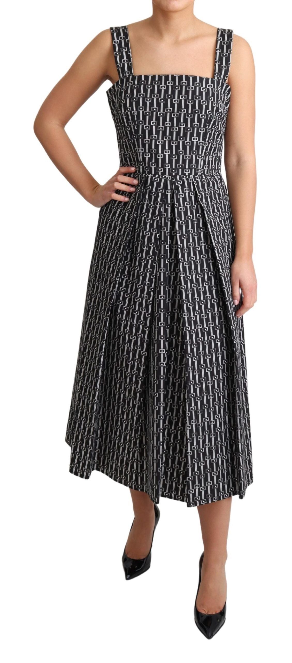 Dolce & Gabbana Black White Pattern Cotton A-Line Women's Dress