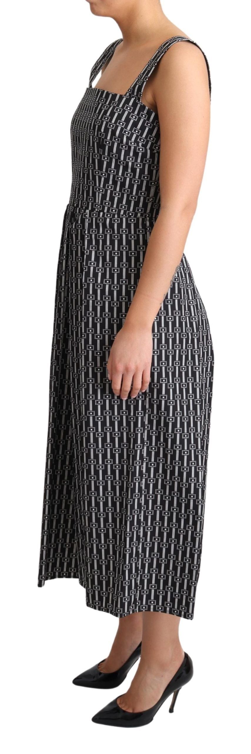 Dolce & Gabbana Black White Pattern Cotton A-Line Women's Dress