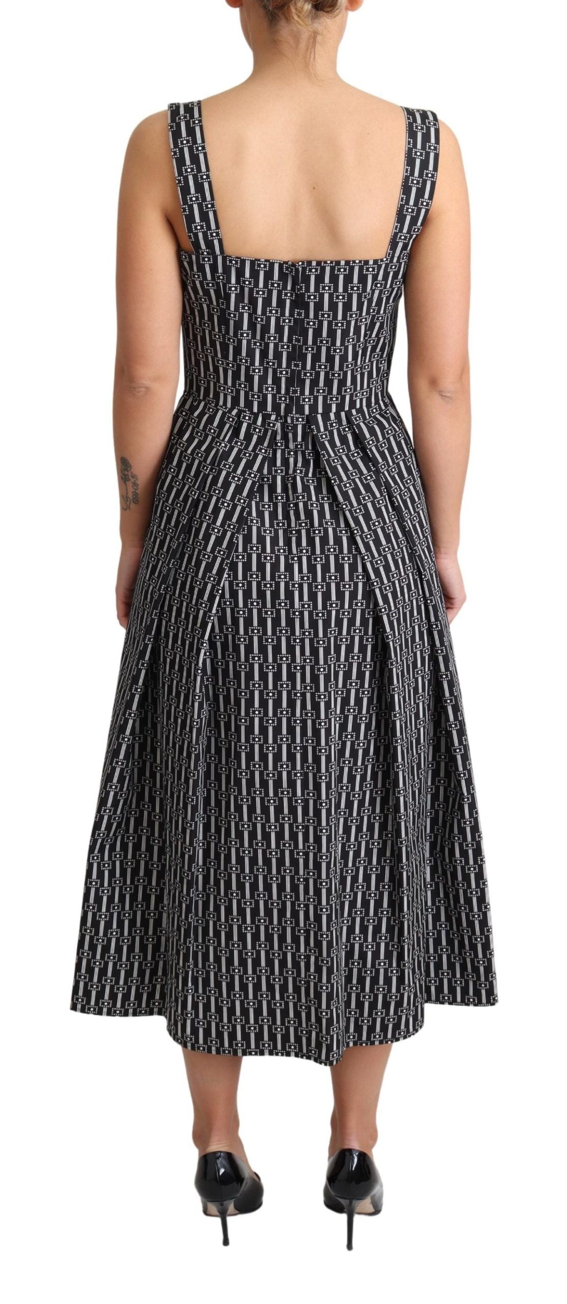 Dolce & Gabbana Black White Pattern Cotton A-Line Women's Dress