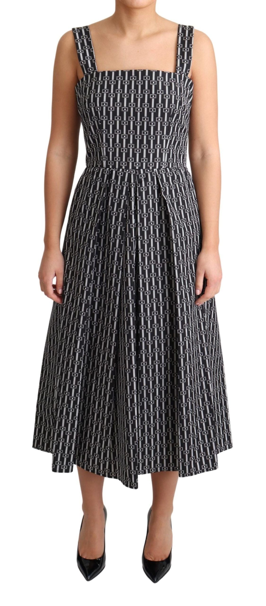 Dolce & Gabbana Black White Pattern Cotton A-Line Women's Dress