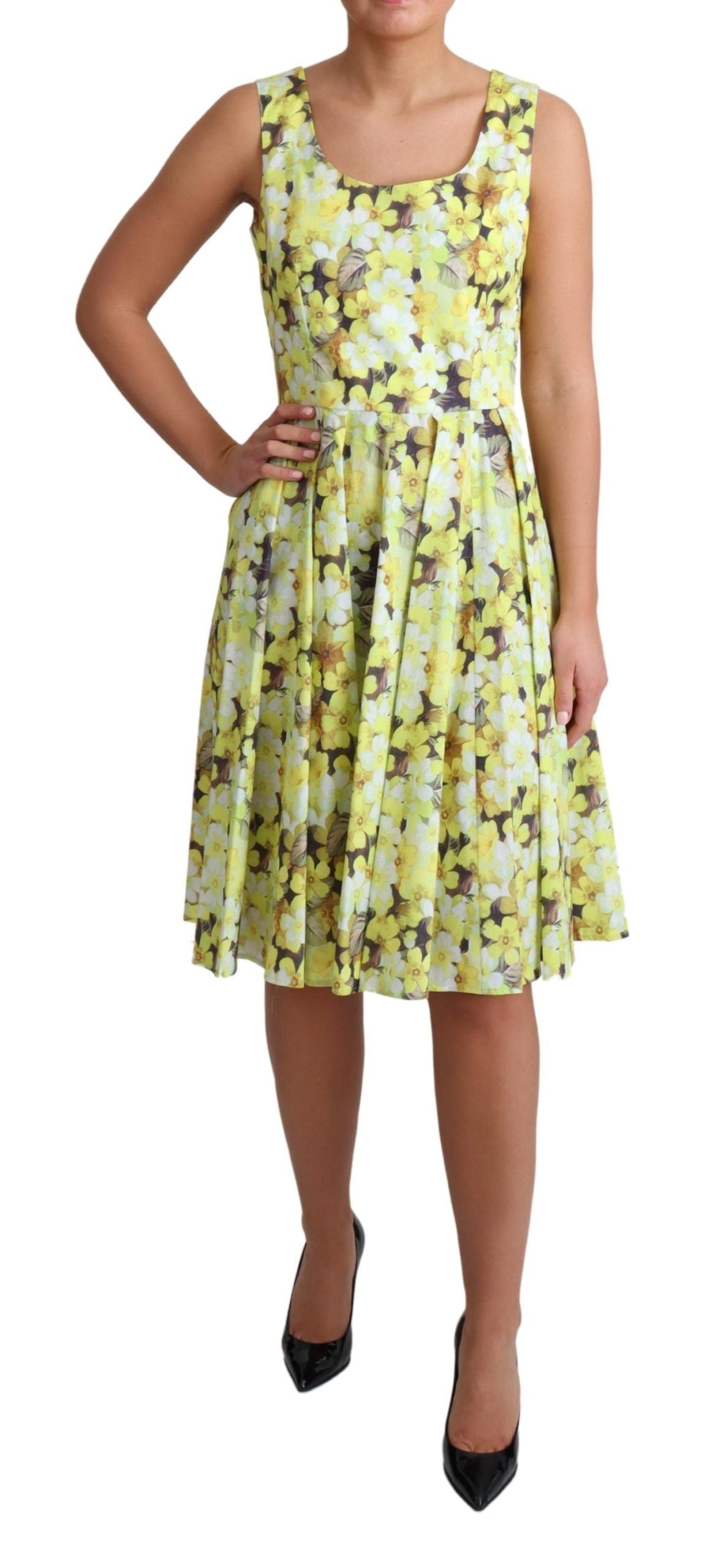 Dolce & Gabbana Elegant Yellow Floral A-Line Sleeveless Women's Dress