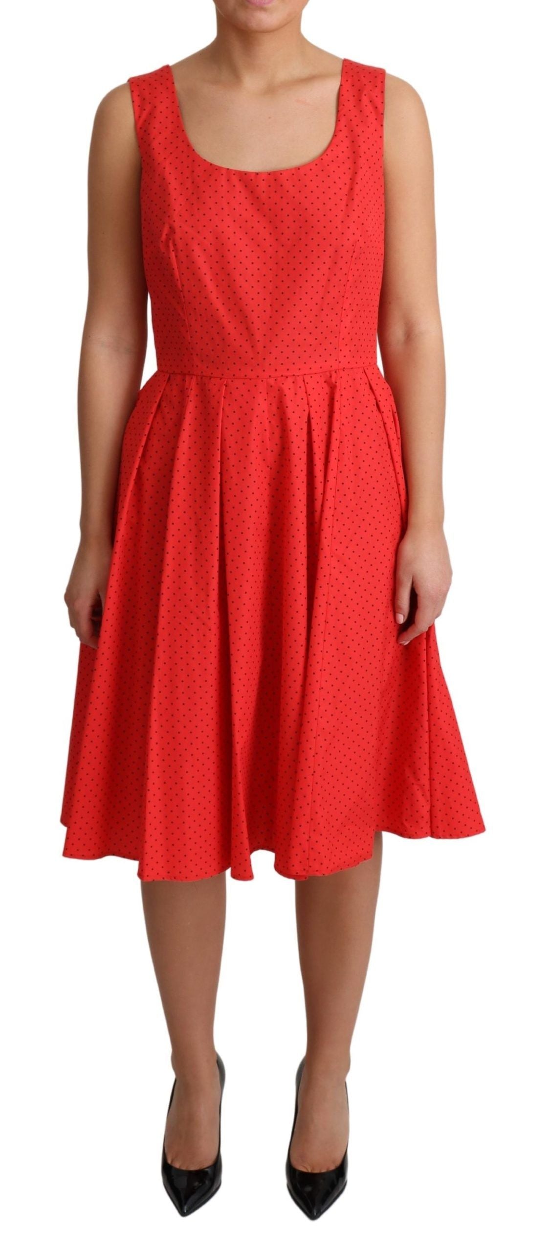 Dolce & Gabbana Red Polka Dotted Cotton A-Line Women's Dress