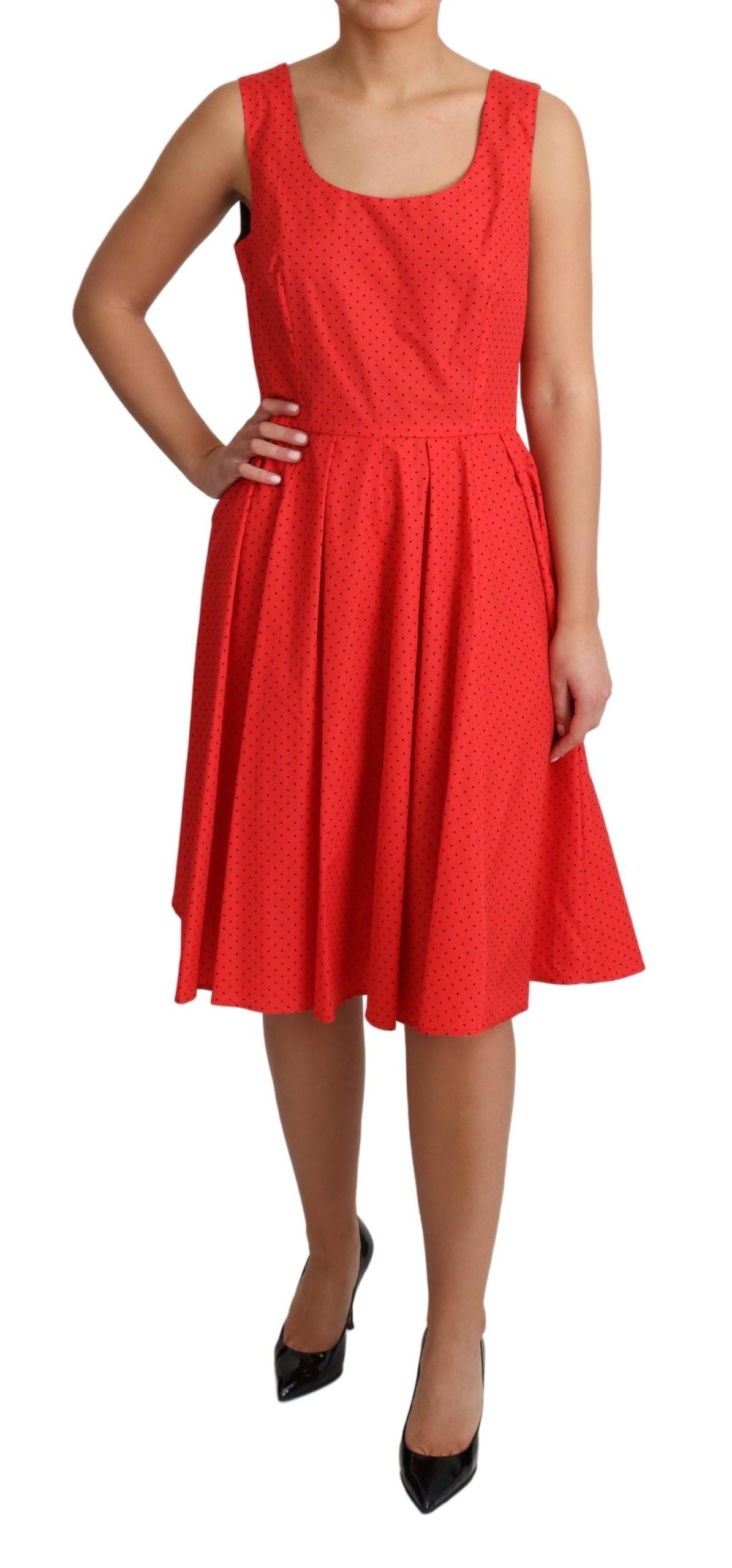 Dolce & Gabbana Red Polka Dotted Cotton A-Line Women's Dress