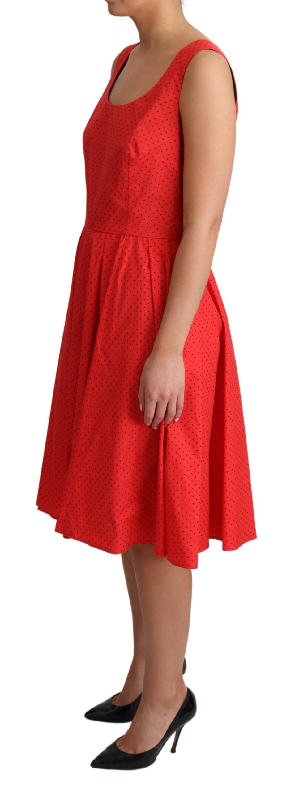 Dolce & Gabbana Red Polka Dotted Cotton A-Line Women's Dress