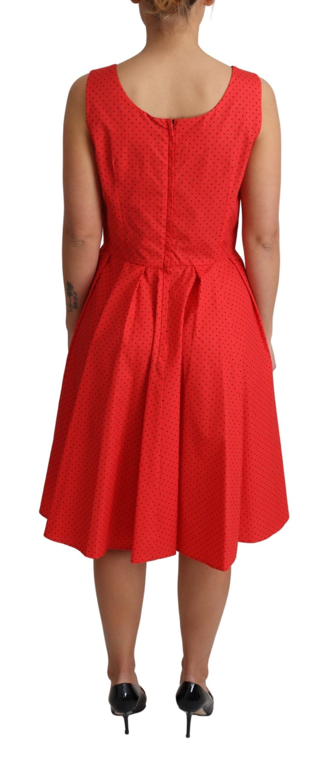 Dolce & Gabbana Red Polka Dotted Cotton A-Line Women's Dress