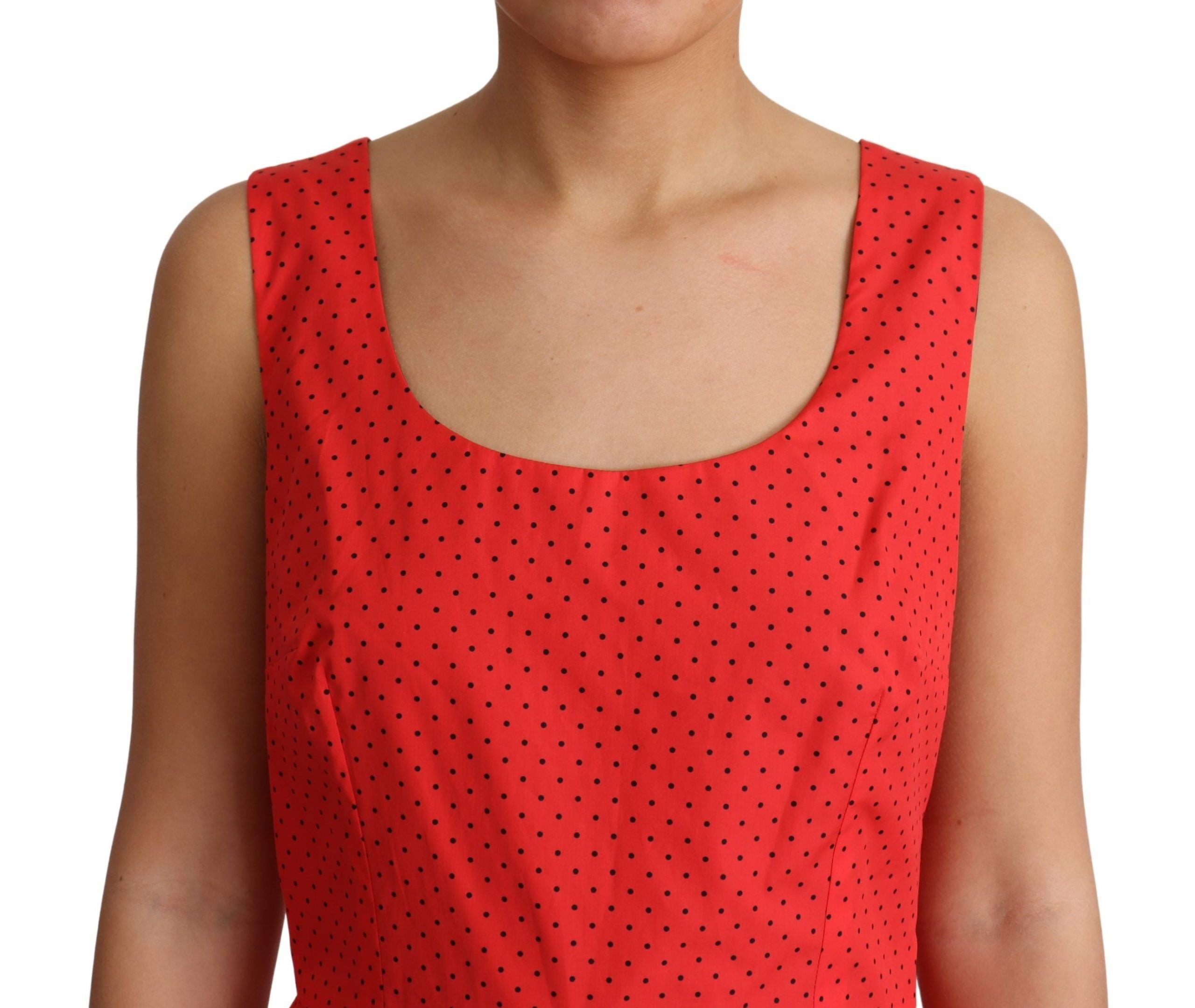 Dolce & Gabbana Red Polka Dotted Cotton A-Line Women's Dress