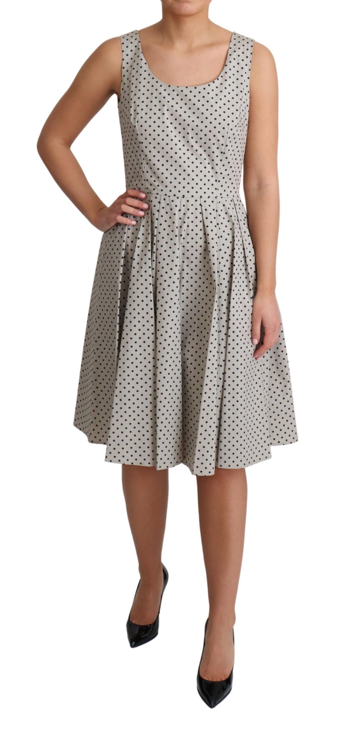 Dolce & Gabbana Beige Polka Dotted Cotton A-Line Women's Dress