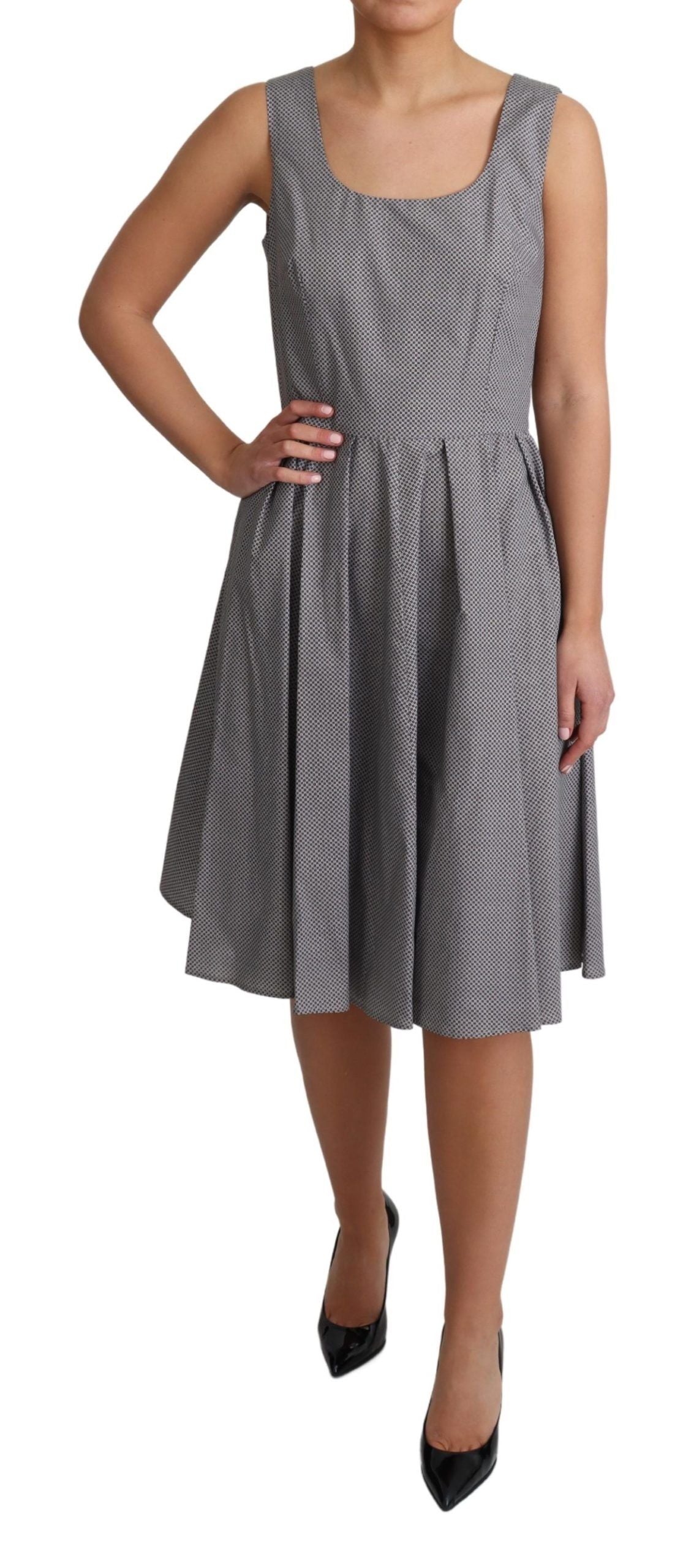 Dolce & Gabbana Blue Beige Geometric Cotton A-Line Women's Dress