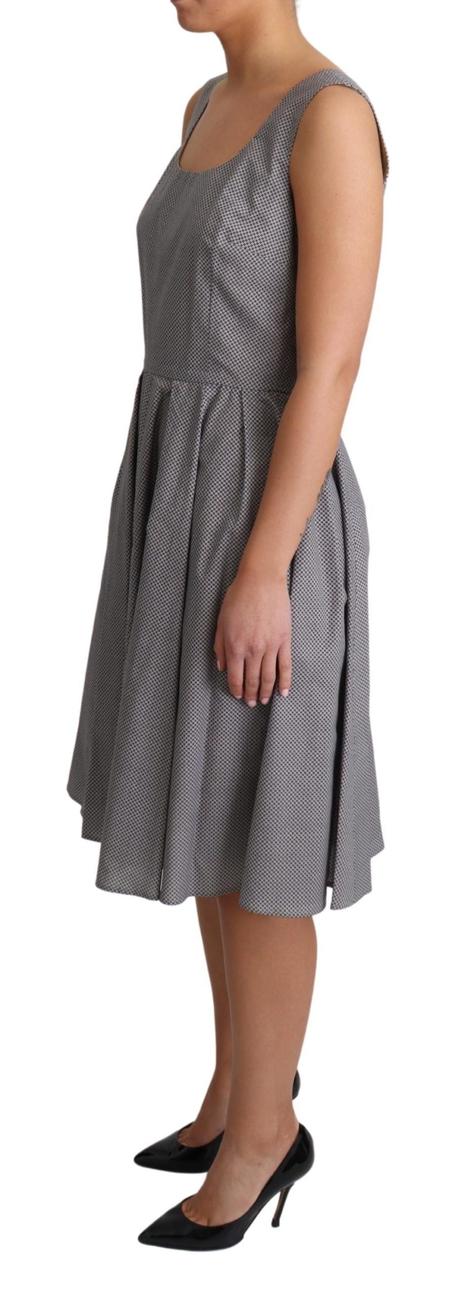 Dolce & Gabbana Blue Beige Geometric Cotton A-Line Women's Dress