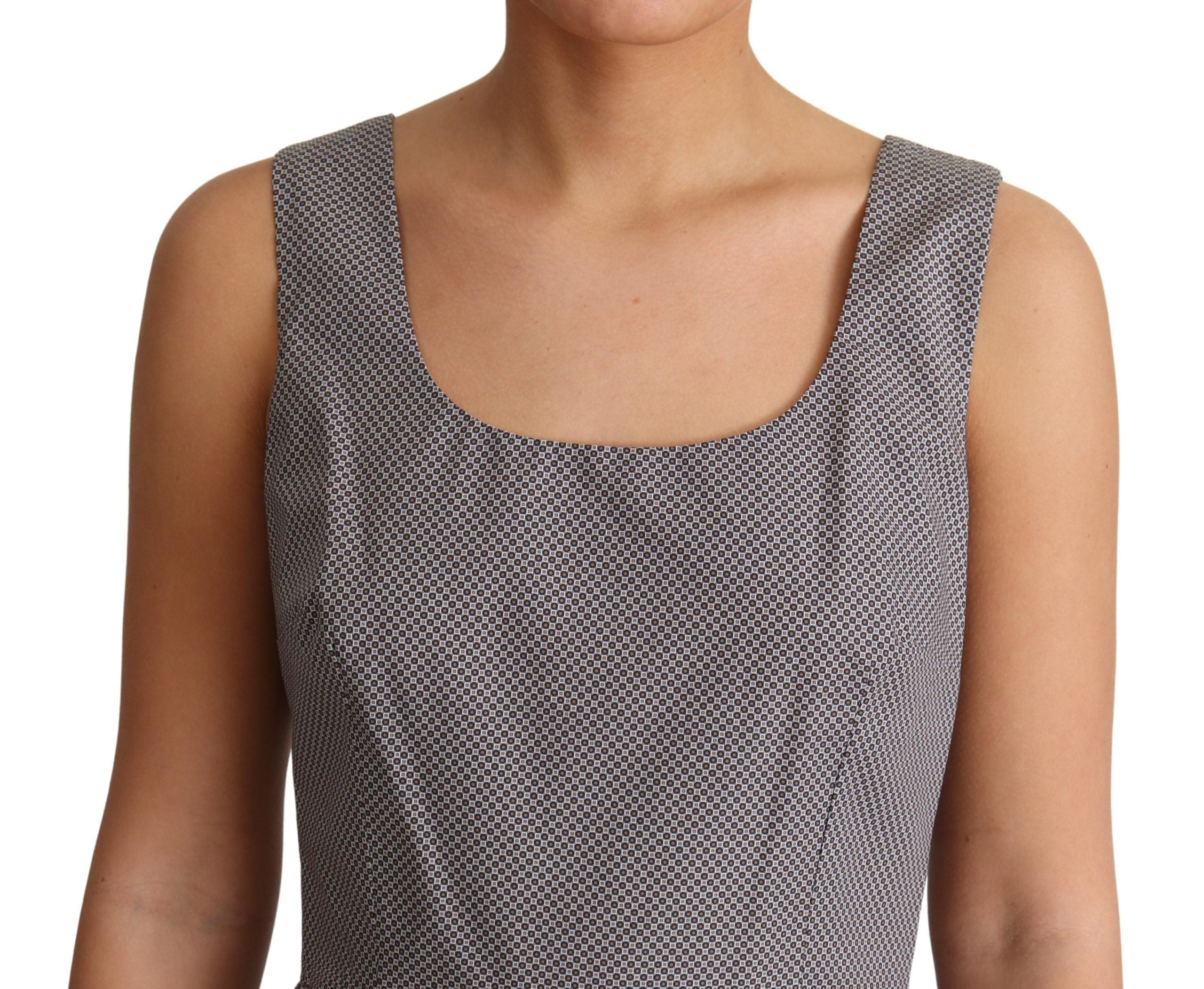 Dolce & Gabbana Blue Beige Geometric Cotton A-Line Women's Dress