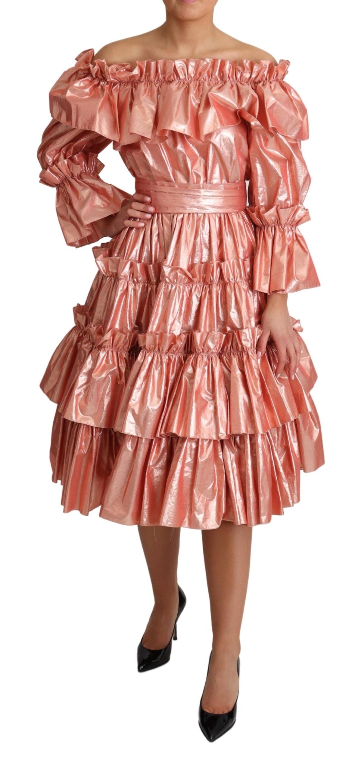 Dolce & Gabbana Pink Ruffled Women's Silk Cotton Gown Women's Dress