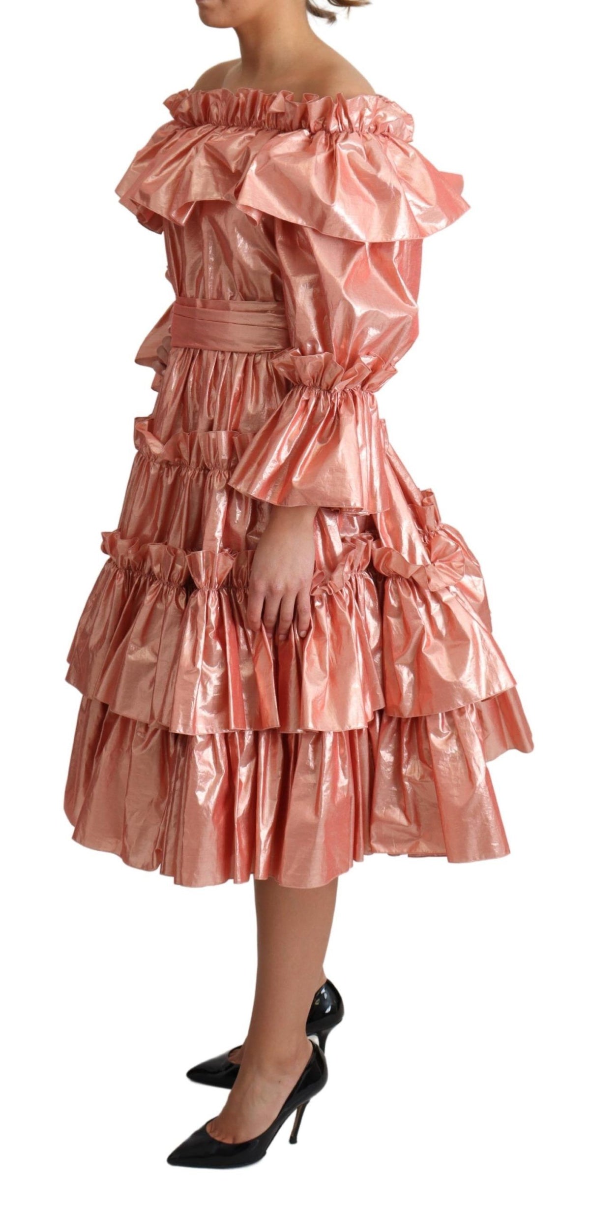Dolce & Gabbana Pink Ruffled Women's Silk Cotton Gown Women's Dress