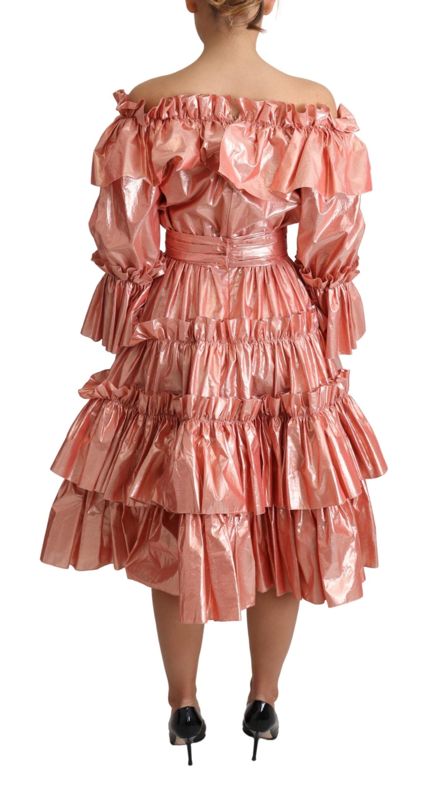 Dolce & Gabbana Pink Ruffled Women's Silk Cotton Gown Women's Dress