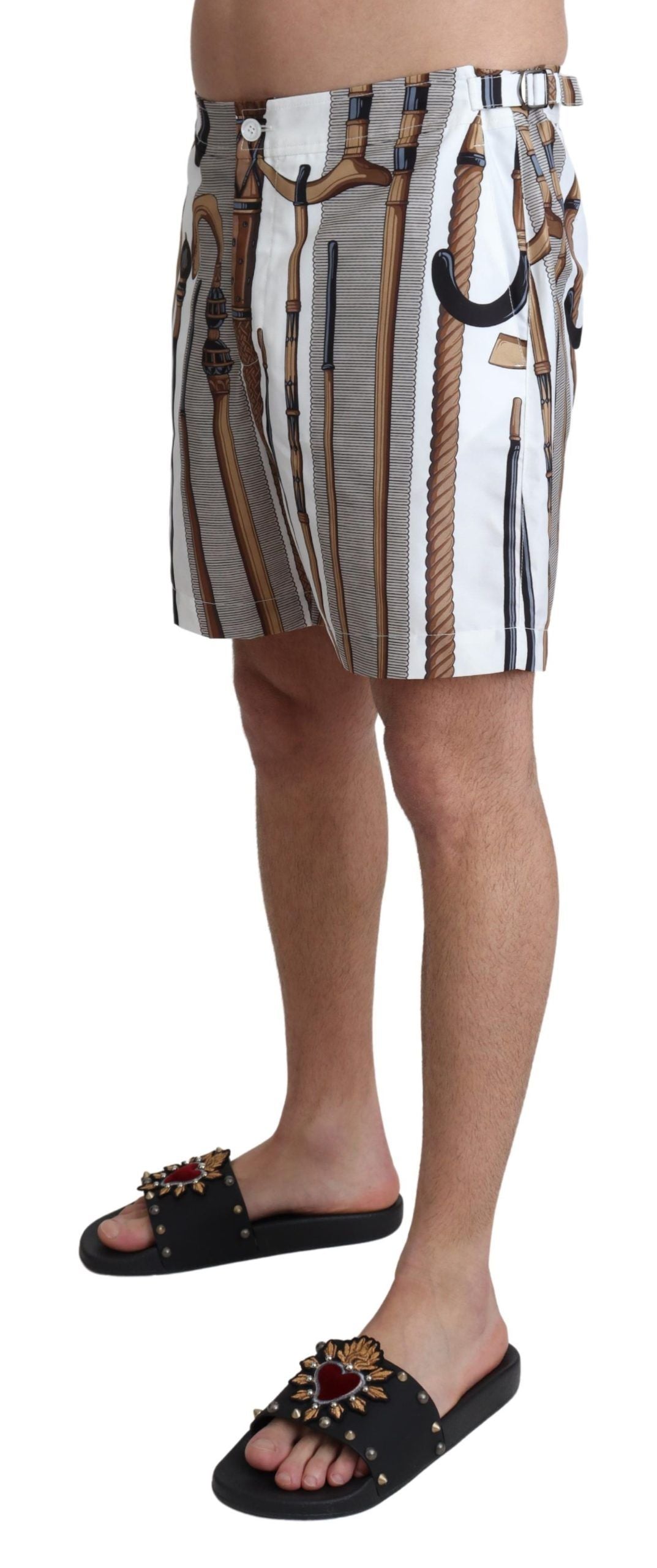 Dolce & Gabbana White Walking Stick Beachwear Shorts Men's Swimshorts