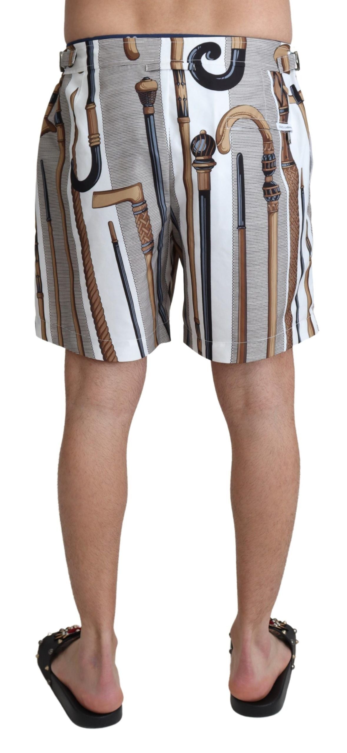 Dolce & Gabbana White Walking Stick Beachwear Shorts Men's Swimshorts