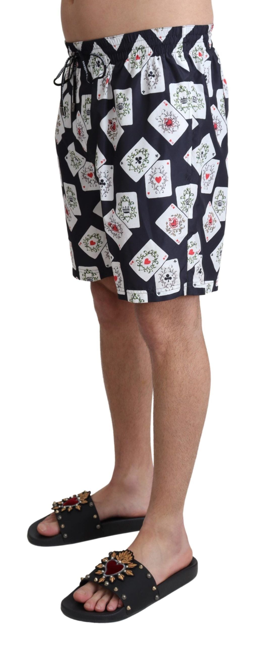 Dolce & Gabbana Black Card Deck Print Beachwear Men's Swimshorts
