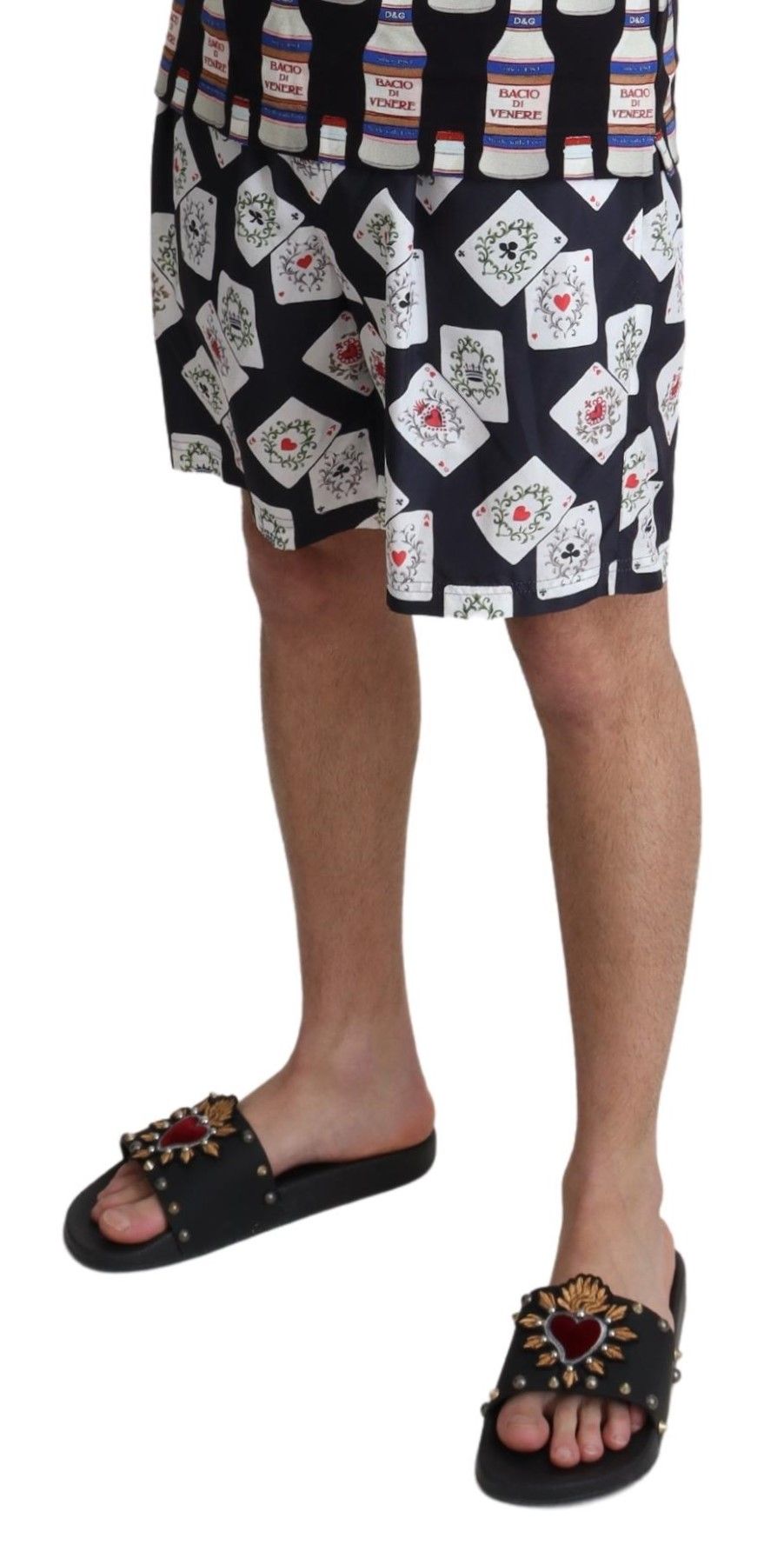 Dolce & Gabbana Black Card Deck Print Beachwear Men's Swimshorts