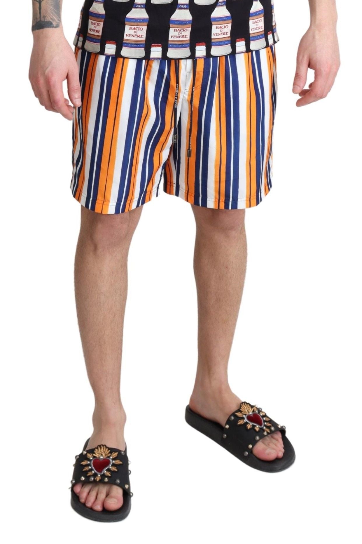 Dolce & Gabbana Multicolor Striped Swim Shorts Men's Trunks