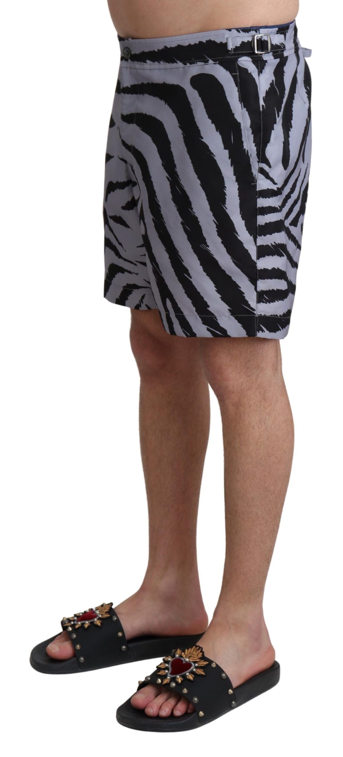 Dolce & Gabbana Elegant Gray Zebra Print Swim Men's Trunks