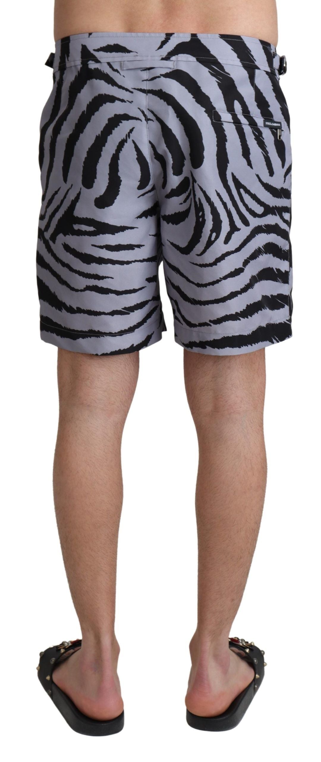Dolce & Gabbana Elegant Gray Zebra Print Swim Men's Trunks