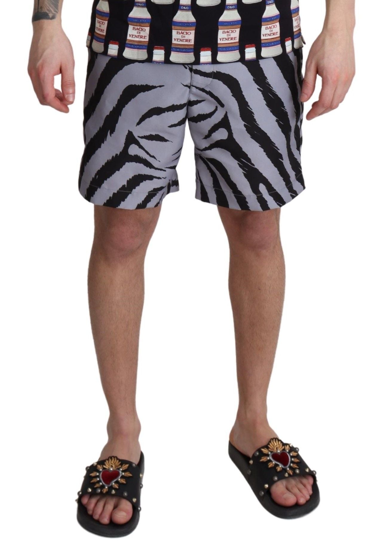 Dolce & Gabbana Elegant Gray Zebra Print Swim Men's Trunks