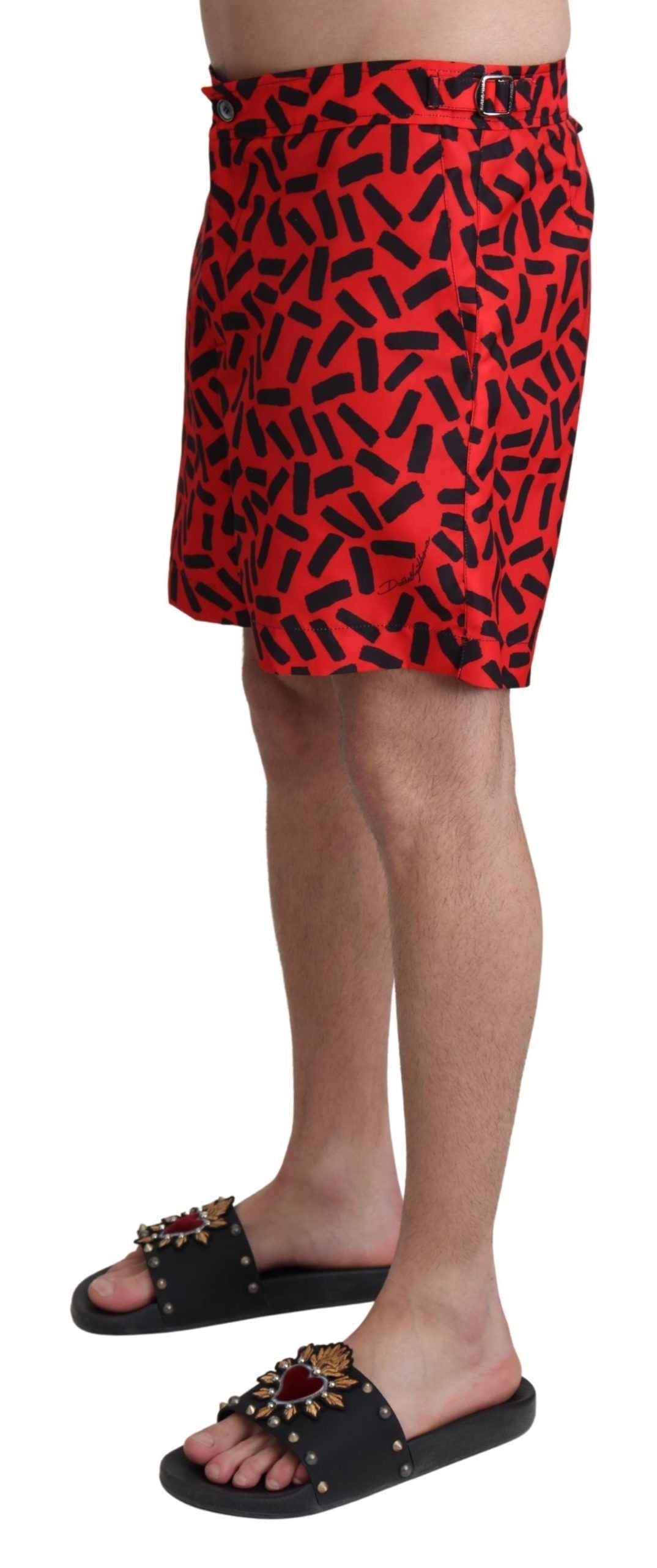 Dolce & Gabbana Red Patterned Beachwear Shorts Men's Swimwear
