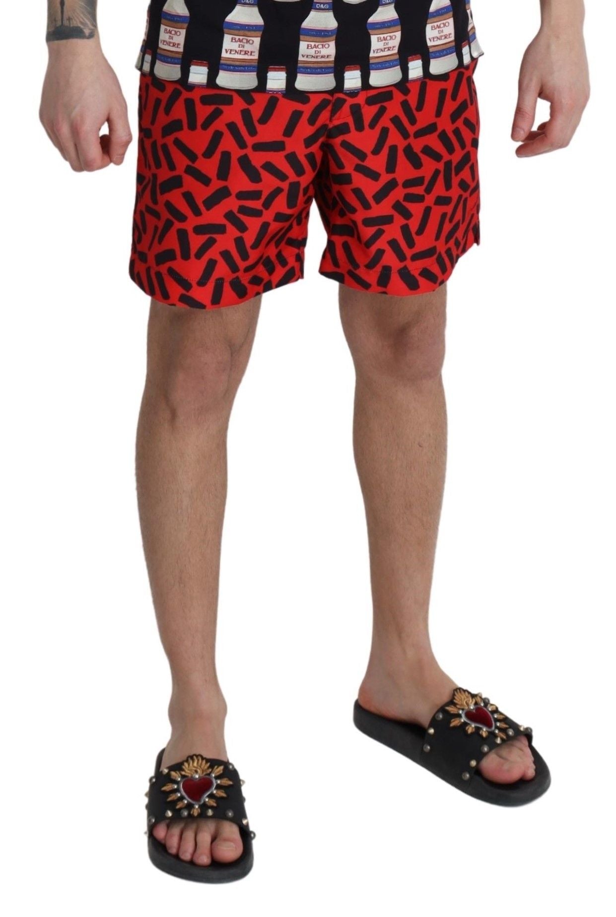 Dolce & Gabbana Red Patterned Beachwear Shorts Men's Swimwear