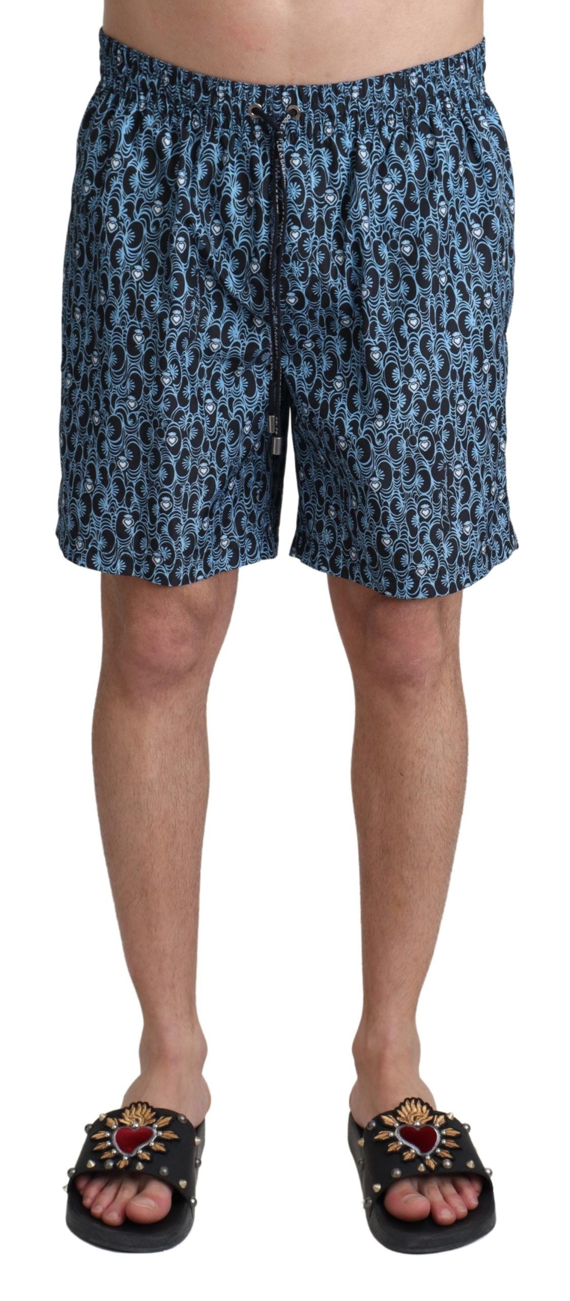 Dolce & Gabbana Blue Patterned Print Beachwear Shorts Men's Swimwear