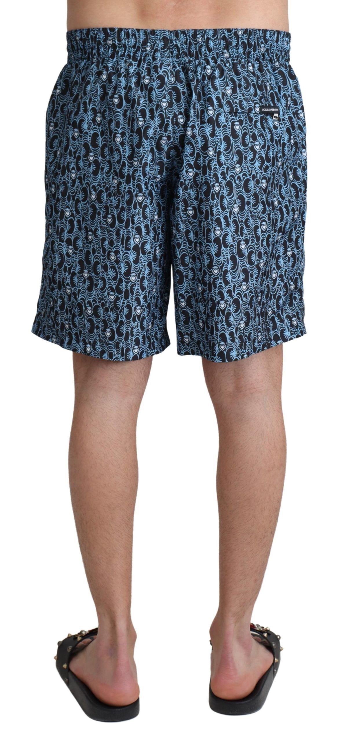 Dolce & Gabbana Blue Patterned Print Beachwear Shorts Men's Swimwear